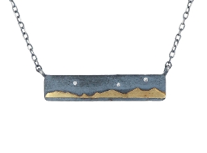 Sterling Silver & 18K Yellow Gold Bar Mountain Necklace with Diamonds